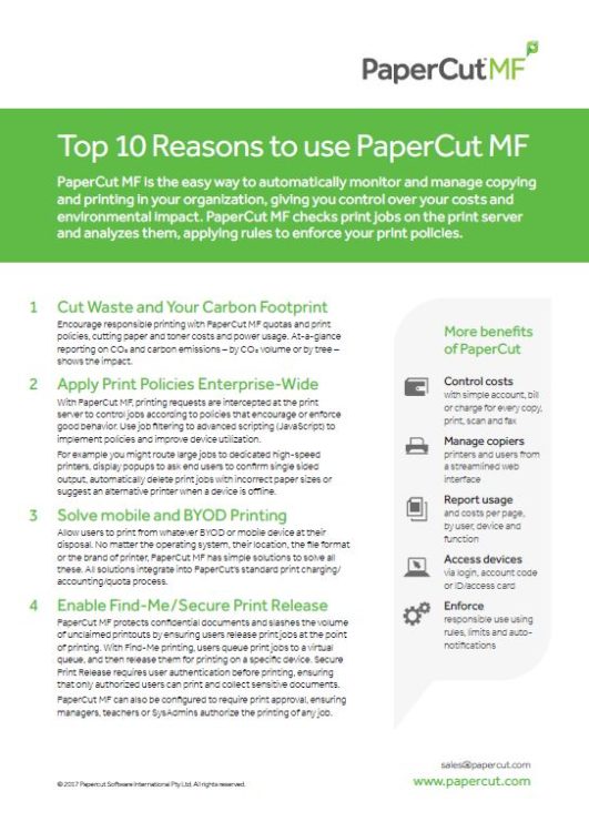 Top 10 Reasons, Papercut MF, IT Business Solutions, Rockwood, PA, Pennsylvania, Xerox, HP, Dealer, Agent, Reseller